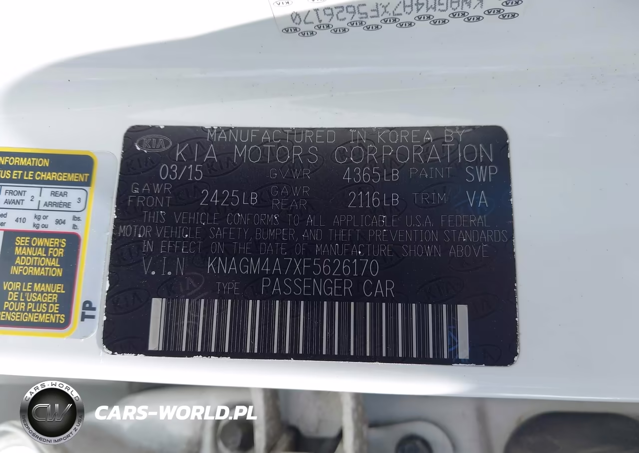 2015 Kia Optima Lx VIN:KNAGM4A7XF5626170 - 9