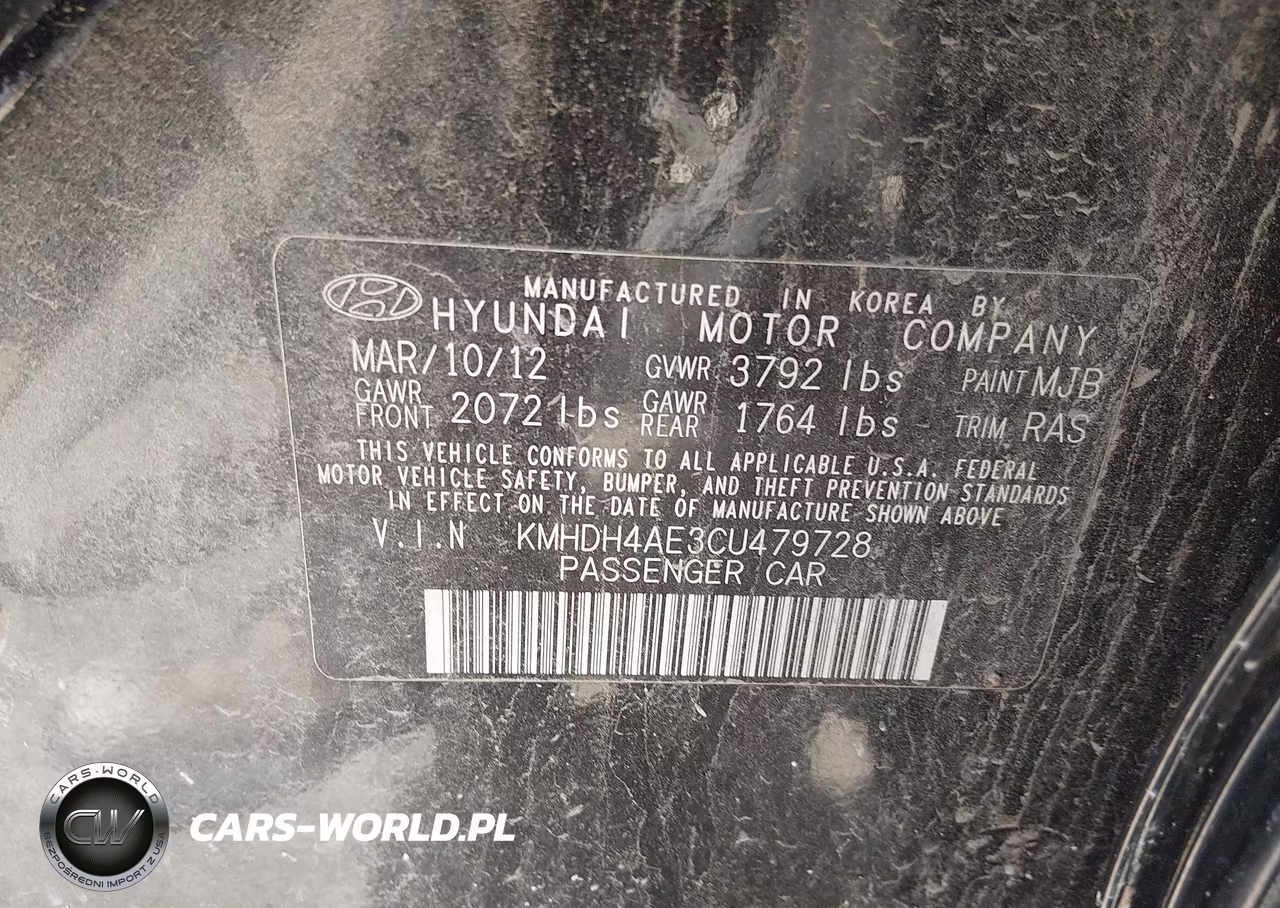 2012 Hyundai Elantra Limited (Ulsan Plant) VIN:KMHDH4AE3CU479728 - 9