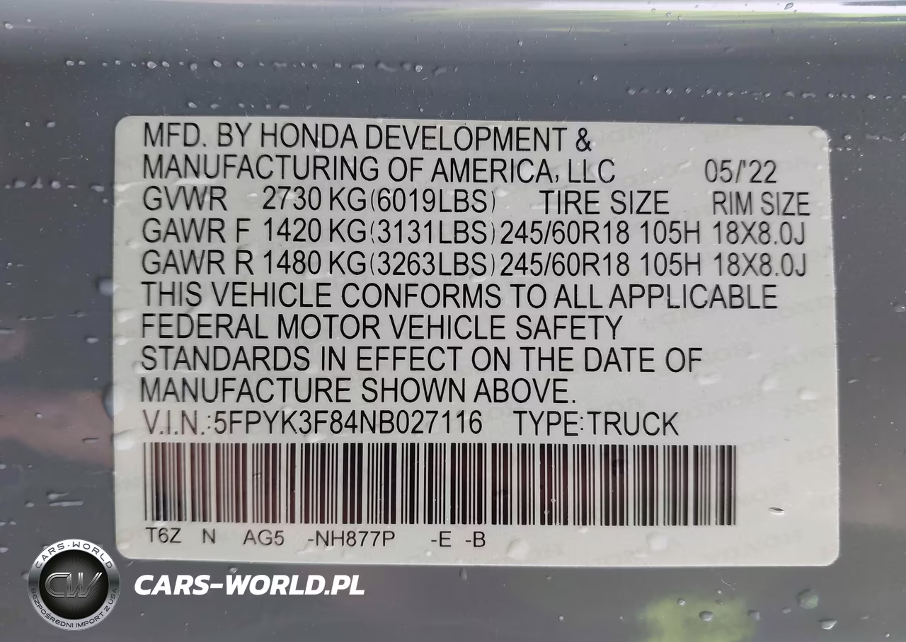 2022 Honda Ridgeline Black Edition VIN:5FPYK3F84NB027116 - 9