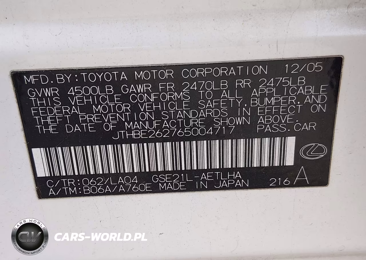 2006 Lexus Is 350 VIN:JTHBE262765004717 - 9