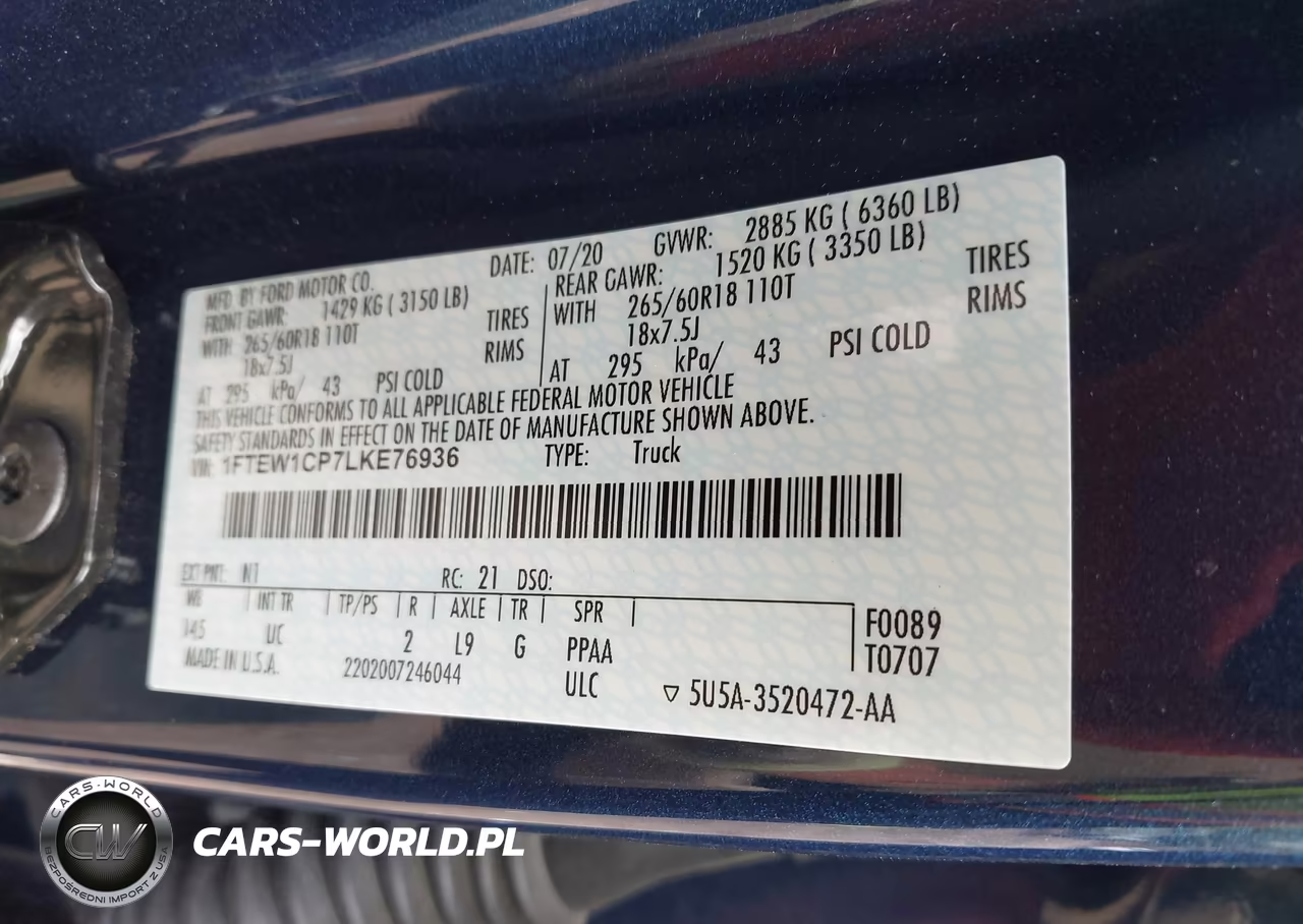2020 Ford F-150 Xlt VIN:1FTEW1CP7LKE76936 - 9