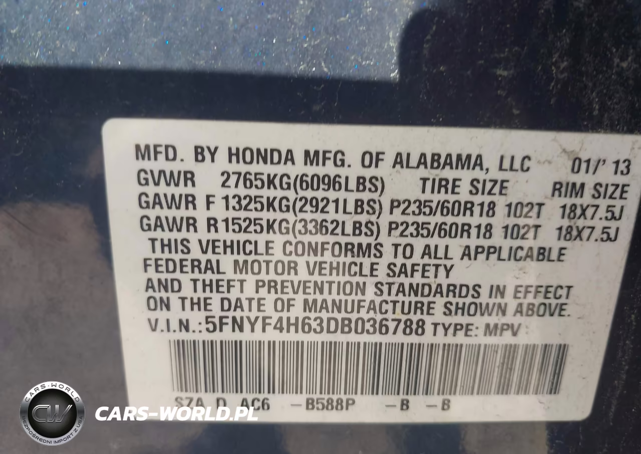 2013 Honda Pilot Ex-L VIN:5FNYF4H63DB036788 - 9