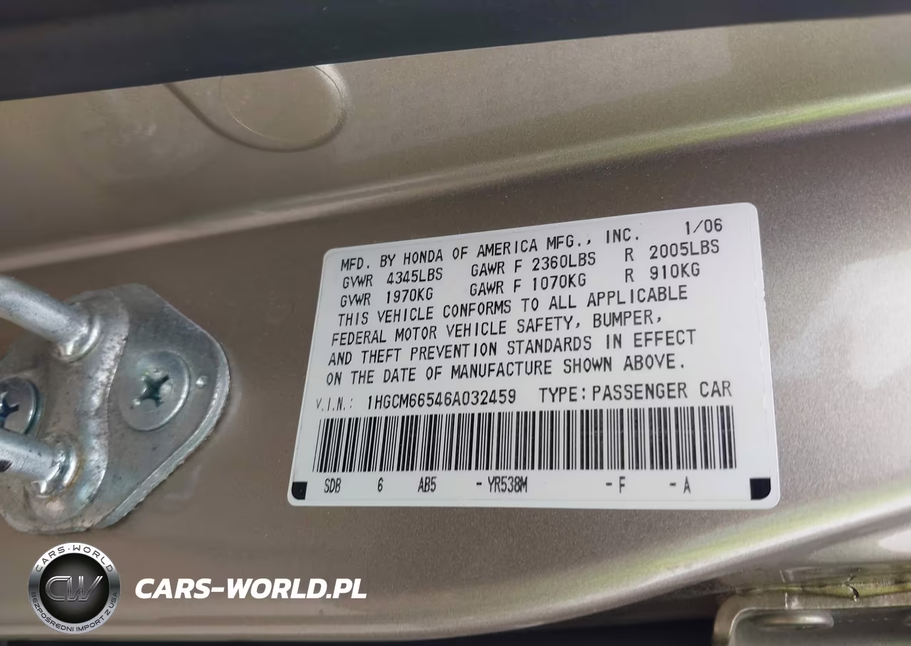 2006 Honda Accord 3.0 Ex VIN:1HGCM66546A032459 - 9