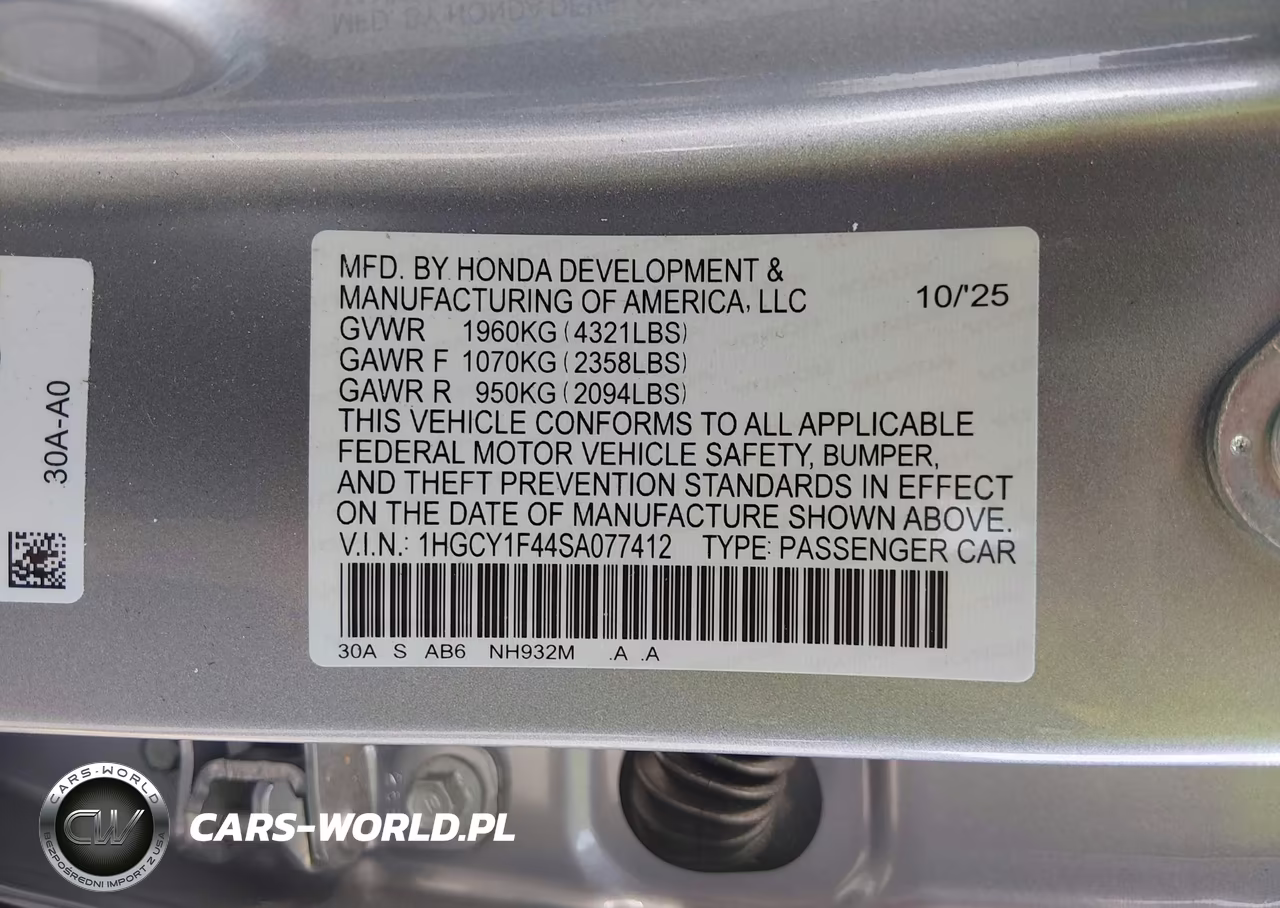 2025 Honda Accord Se VIN:1HGCY1F44SA077412 - 9
