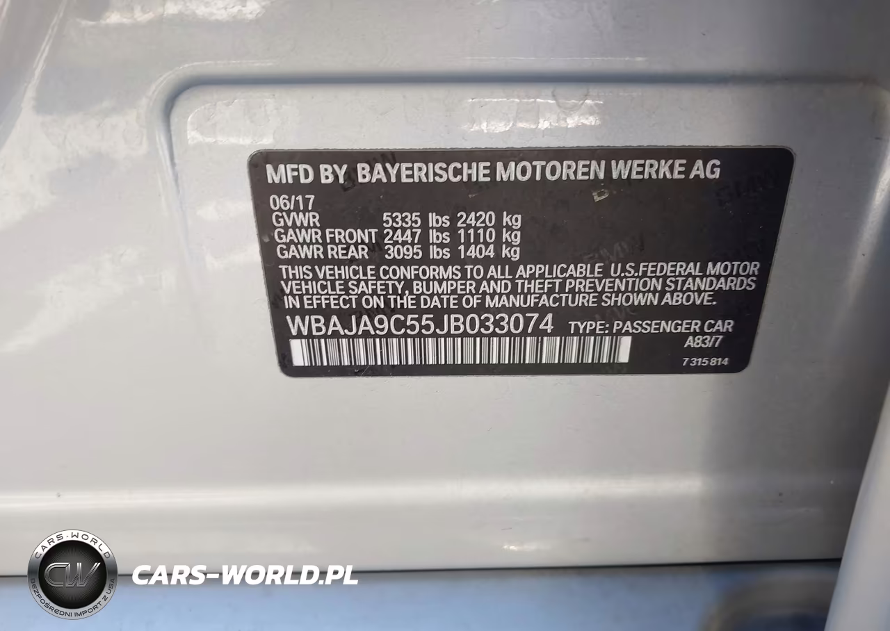 2018 BMW 530E Iperformance VIN:WBAJA9C55JB033074 - 9