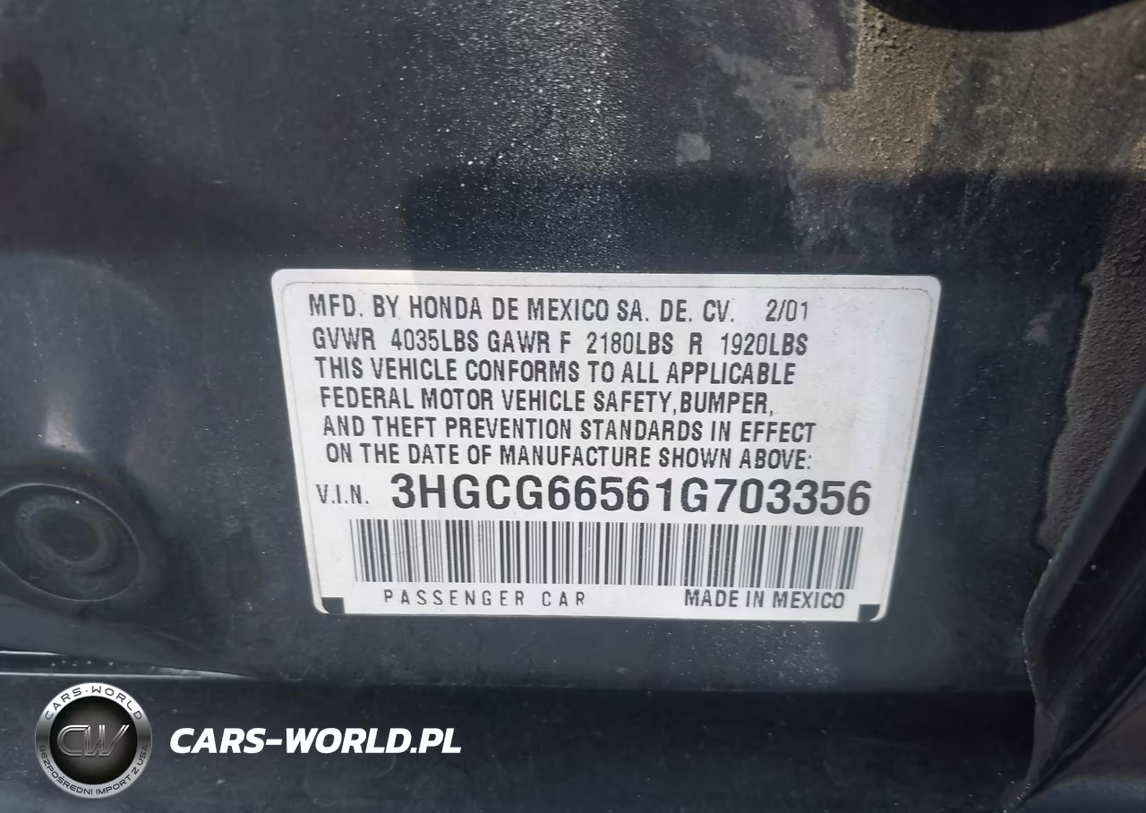 2001 Honda Accord 2.3 Lx VIN:3HGCG66561G703356 - 9