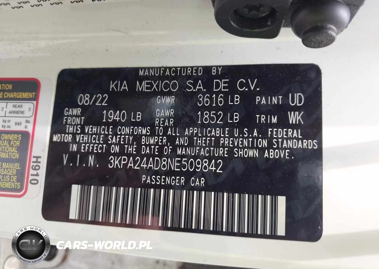 2022 Kia Rio Lx VIN:3KPA24AD8NE509842 - 9