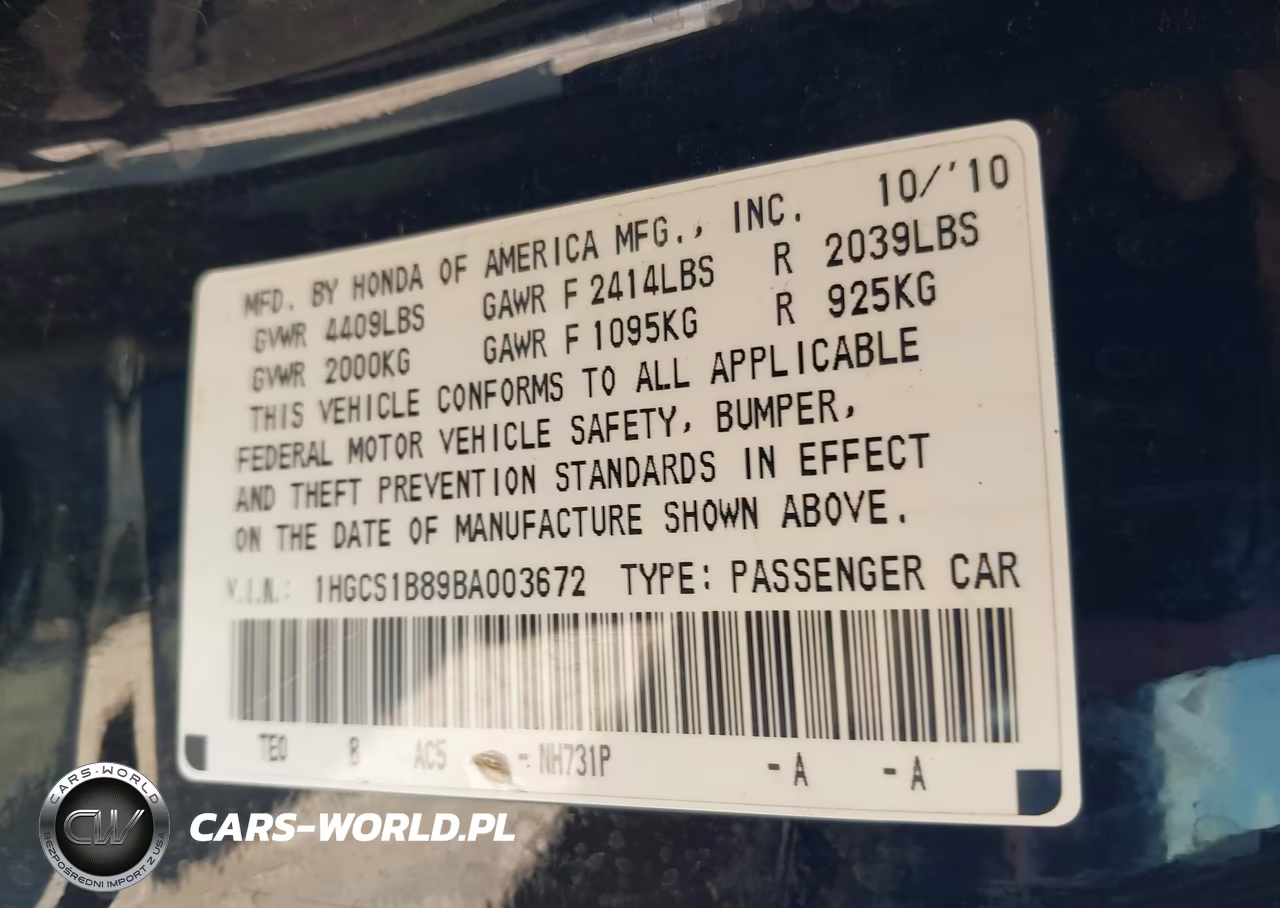 2011 Honda Accord 2.4 Ex-L VIN:1HGCS1B89BA003672 - 9