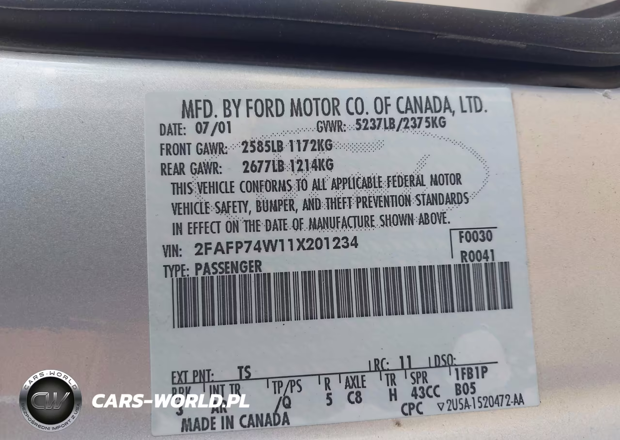2001 Ford Crown Victoria Lx VIN:2FAFP74W11X201234 - 9
