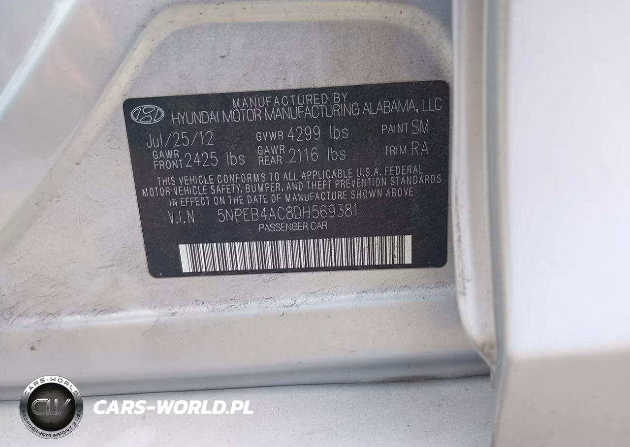 2013 Hyundai Sonata Gls VIN:5NPEB4AC8DH569381 - 9