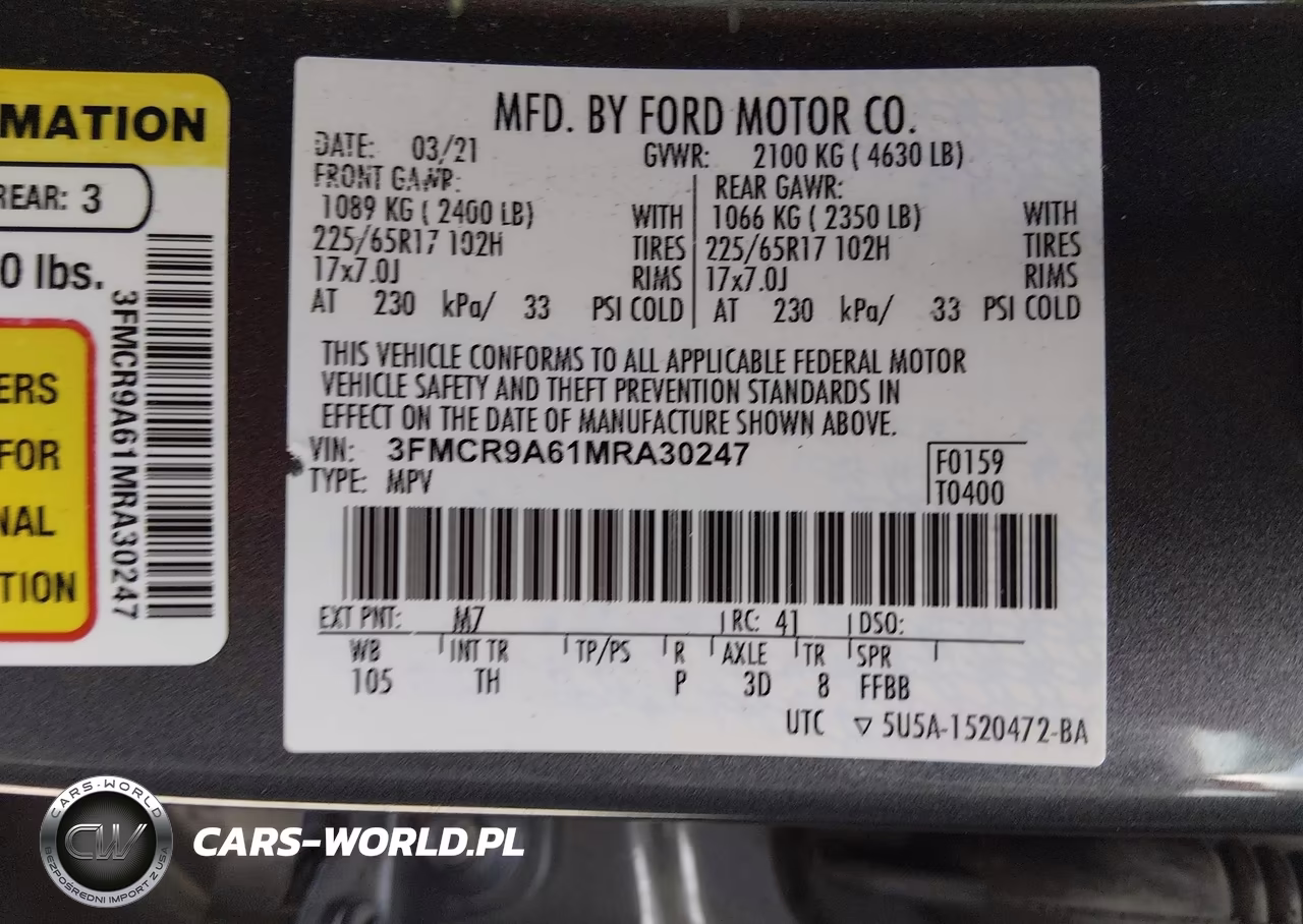 2021 Ford Bronco Sport VIN:3FMCR9A61MRA30247 - 9
