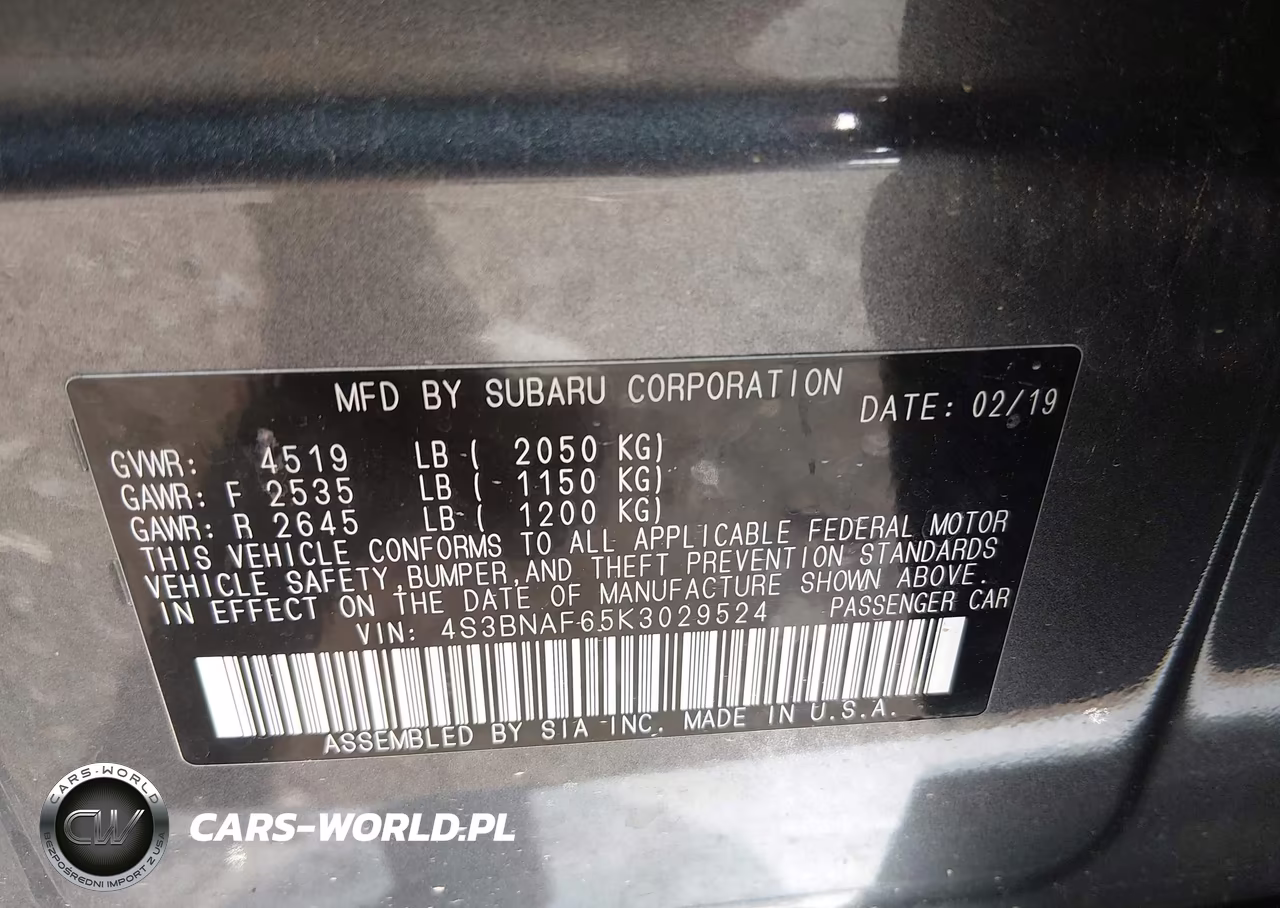 2019 Subaru Legacy 2.5I Premium VIN:4S3BNAF65K3029524 - 9