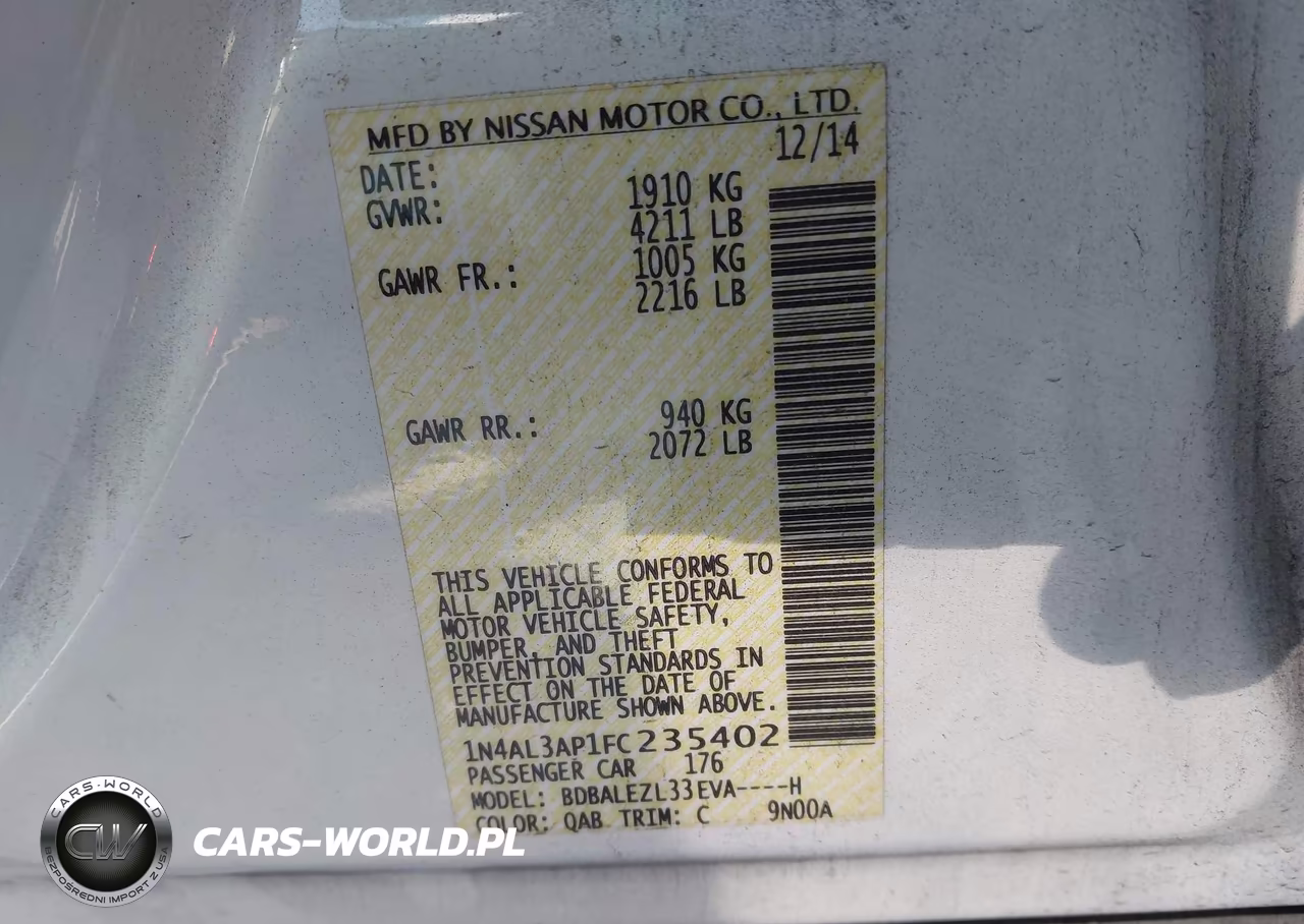 2015 Nissan Altima 2.5 S VIN:1N4AL3AP1FC235402 - 9