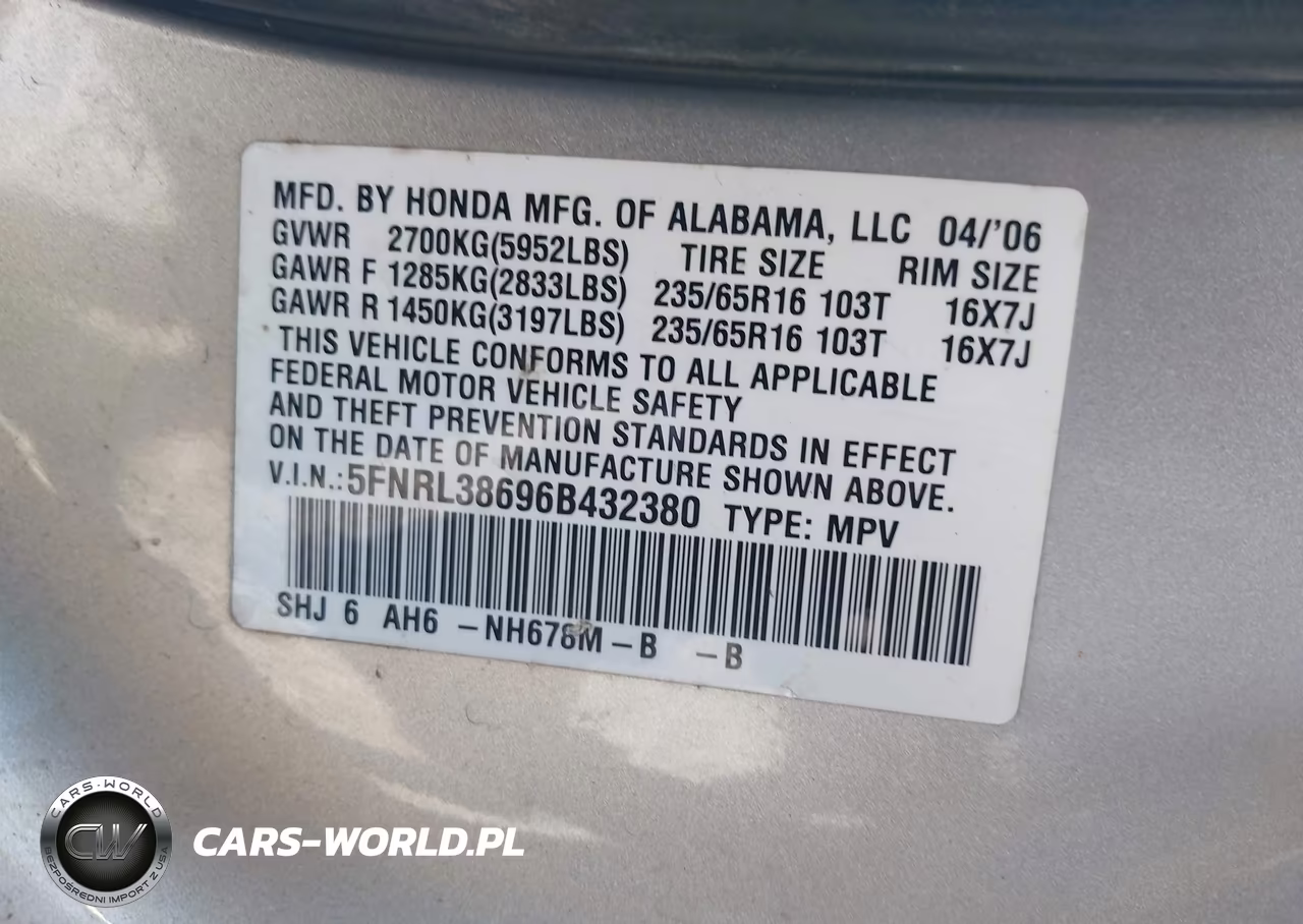 2006 Honda Odyssey Ex-L VIN:5FNRL38696B432380 - 9