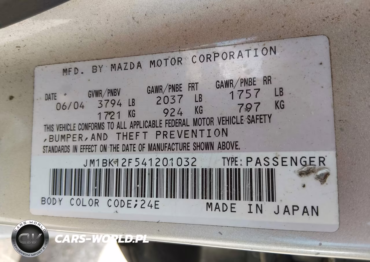 2004 Mazda Mazda3 I VIN:JM1BK12F541201032 - 9