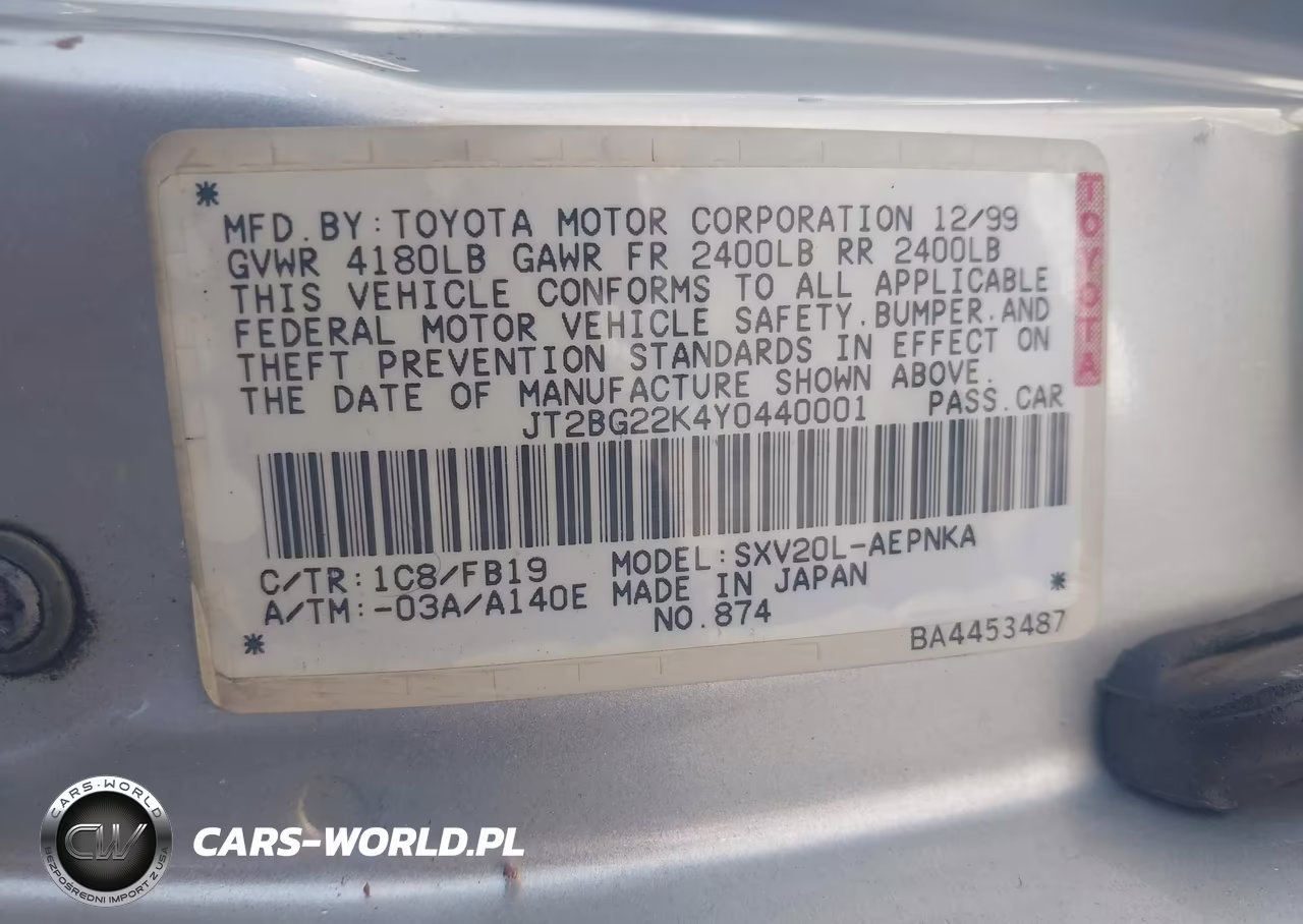 2000 Toyota Camry Le VIN:JT2BG22K4Y0440001 - 9