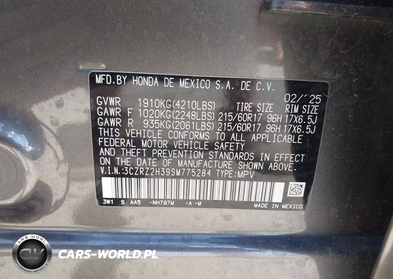 2025 Honda Hr-V Awd Lx VIN:3CZRZ2H39SM775284 - 9