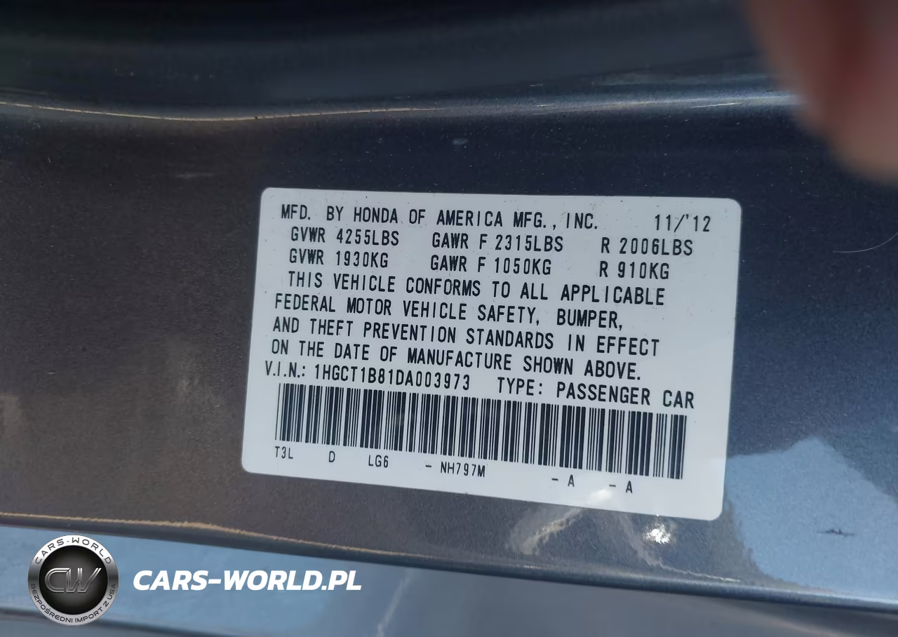 2013 Honda Accord Ex-L VIN:1HGCT1B81DA003973 - 9