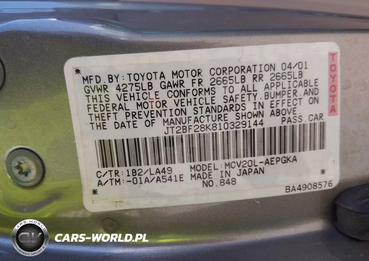 2001 Toyota Camry Xle V6 VIN:JT2BF28K810329144 - 9