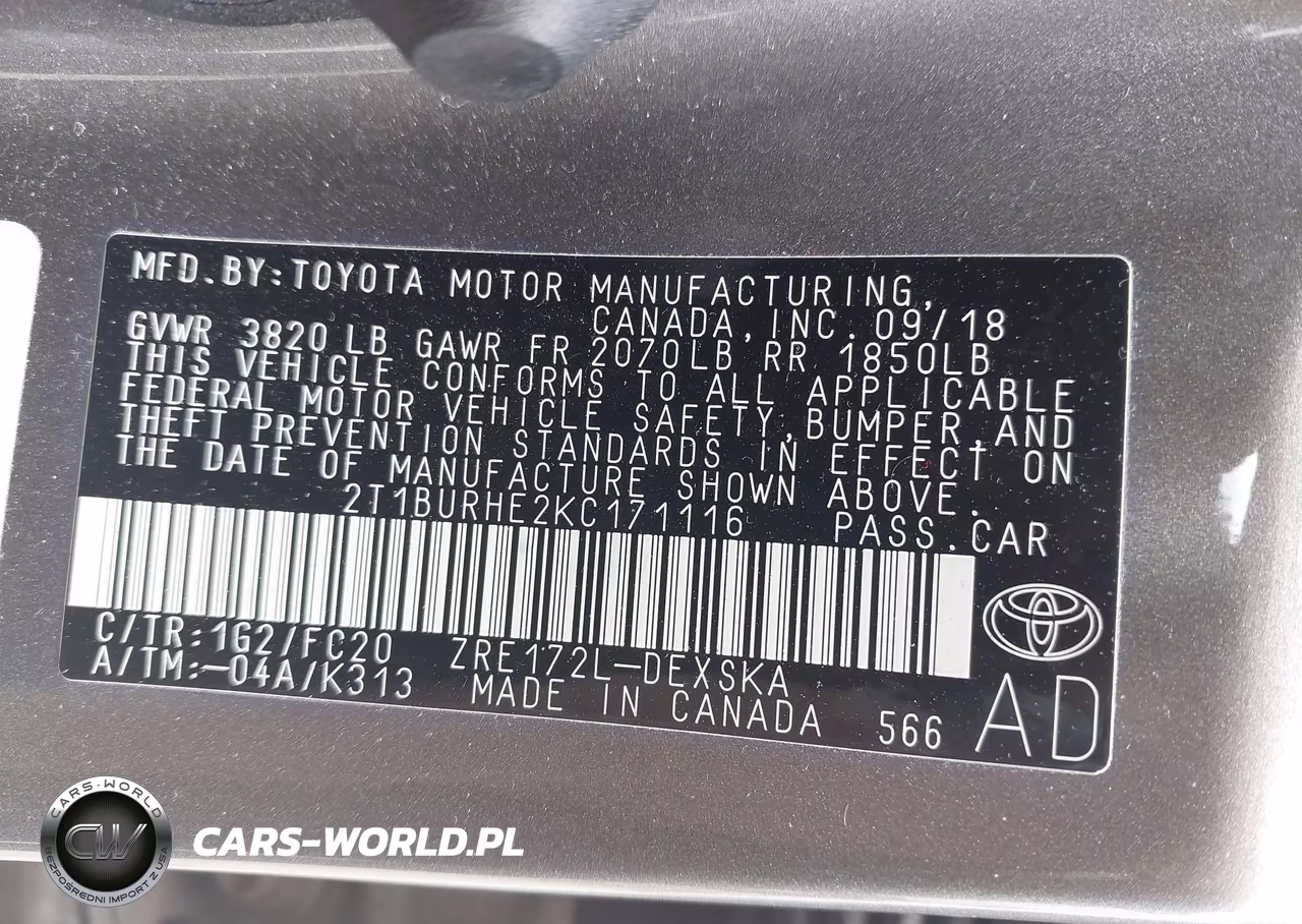 2019 Toyota Corolla Se VIN:2T1BURHE2KC171116 - 9