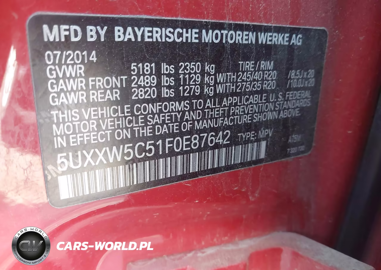 2015 BMW X4 xDrive35I VIN:5UXXW5C51F0E87642 - 9