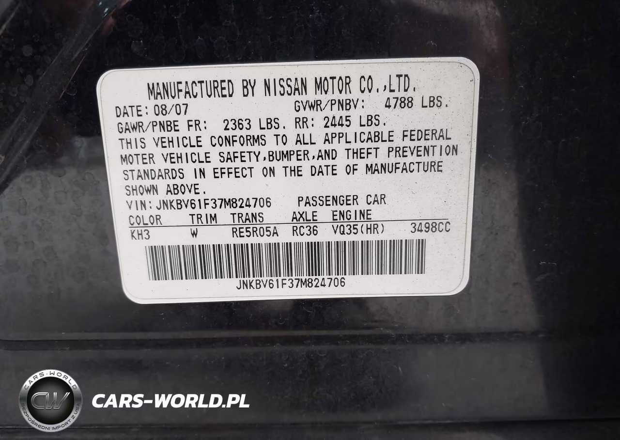 2007 Infiniti G35X VIN:JNKBV61F37M824706 - 9