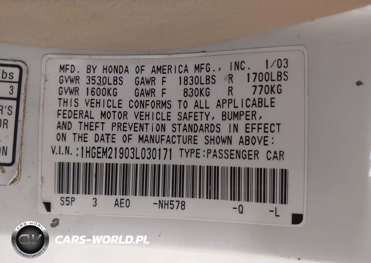 2003 Honda Civic Ex VIN:1HGEM21903L030171 - 9