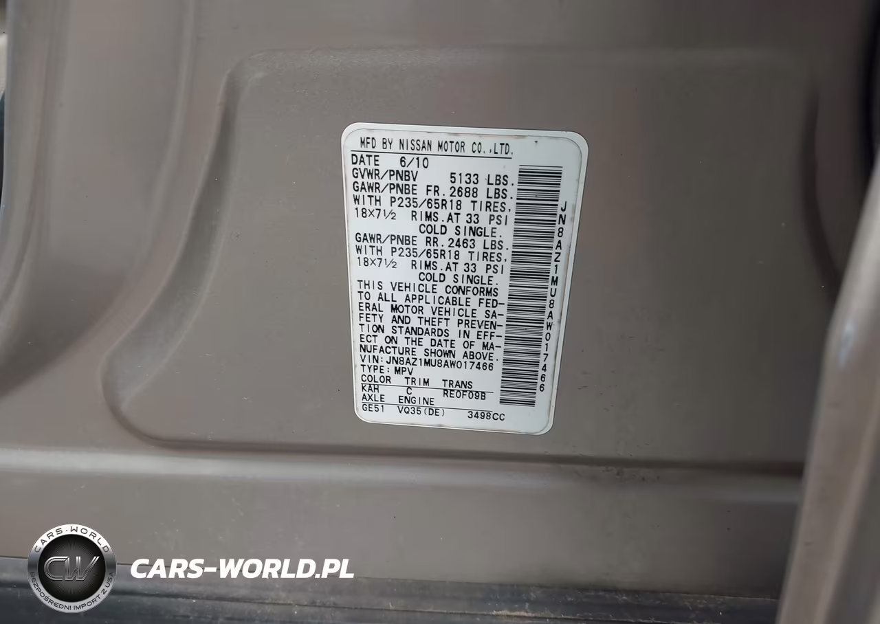 2010 Nissan Murano S-Sl-Le VIN:JN8AZ1MU8AW017466 - 9