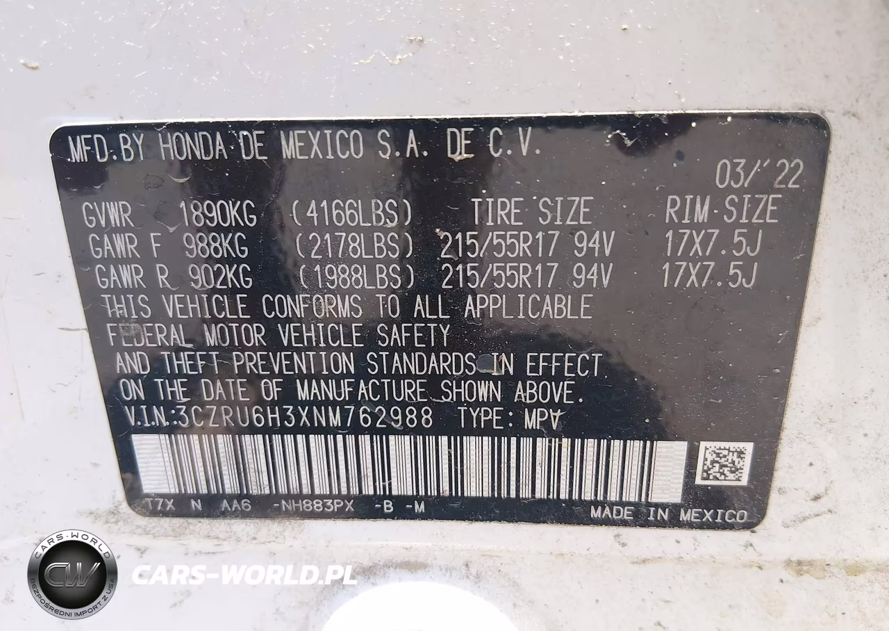 2022 Honda Hr-V Awd Lx VIN:3CZRU6H3XNM762988 - 9