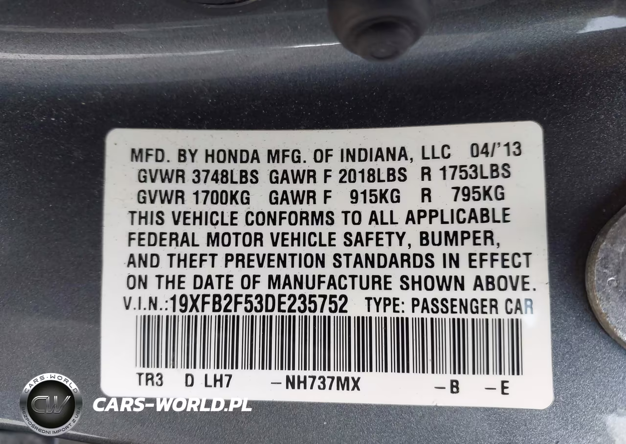 2013 Honda Civic Lx VIN:19XFB2F53DE235752 - 9