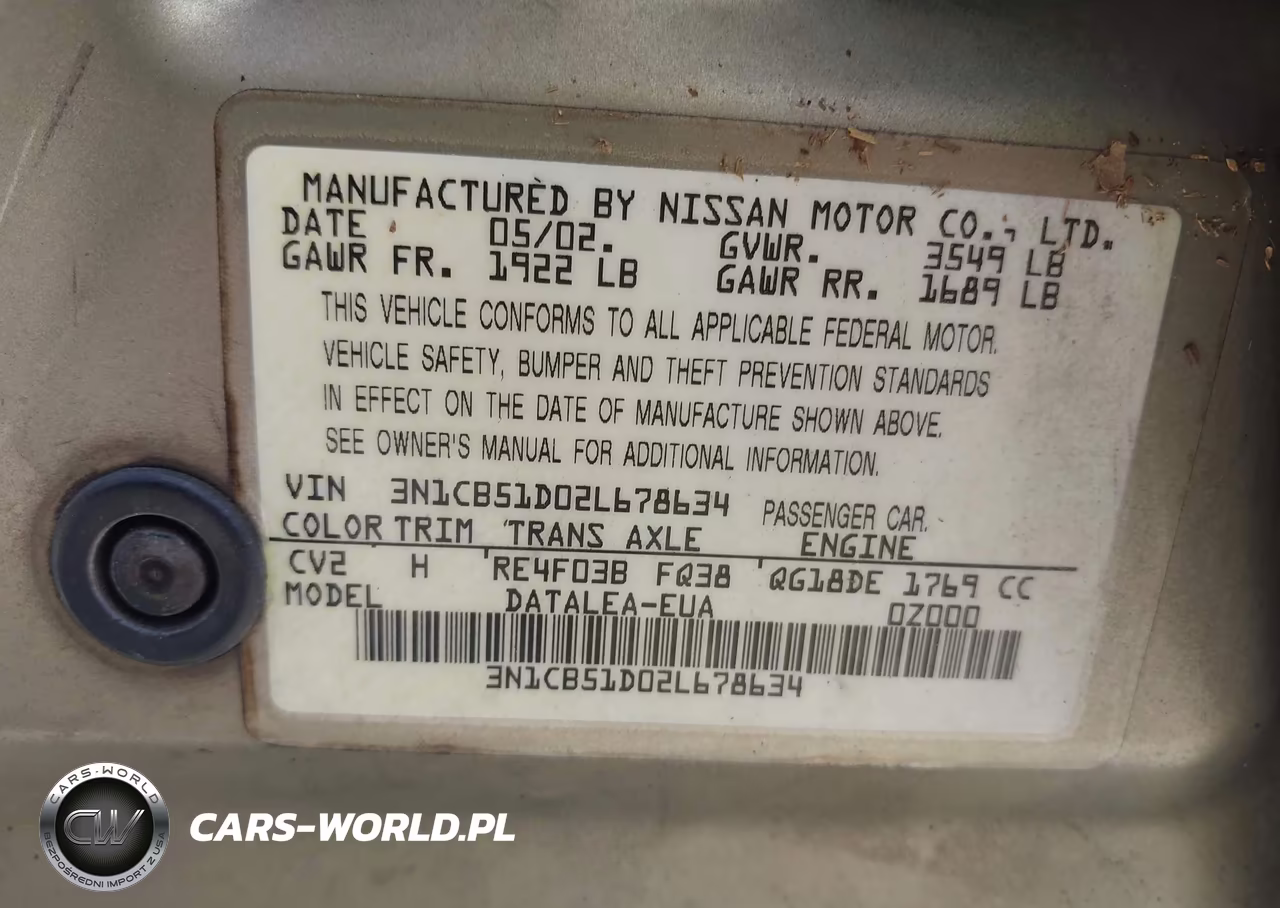 2002 Nissan Sentra Gxe VIN:3N1CB51D02L678634 - 9