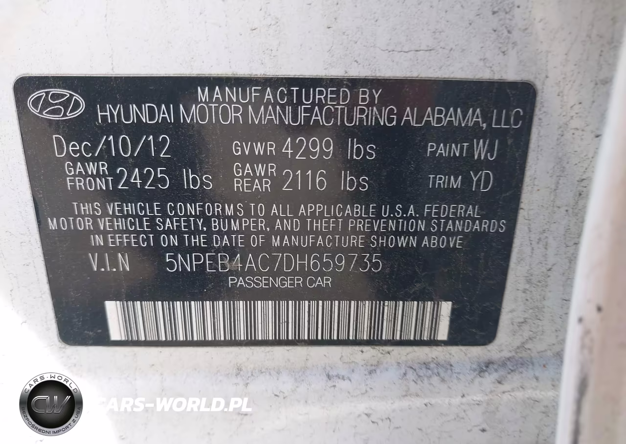 2013 Hyundai Sonata Gls VIN:5NPEB4AC7DH659735 - 9