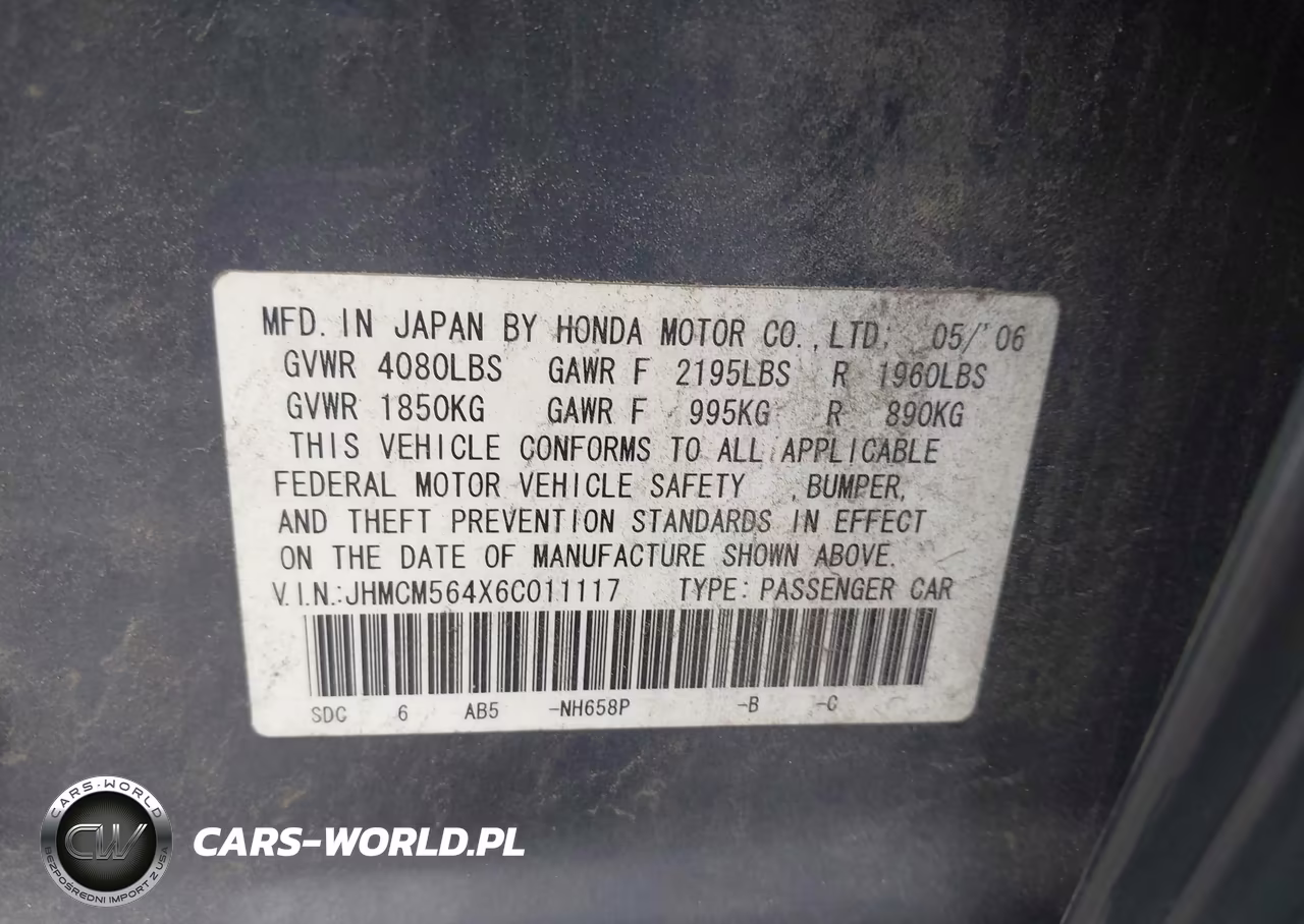 2006 Honda Accord 2.4 Lx VIN:JHMCM564X6C011117 - 9