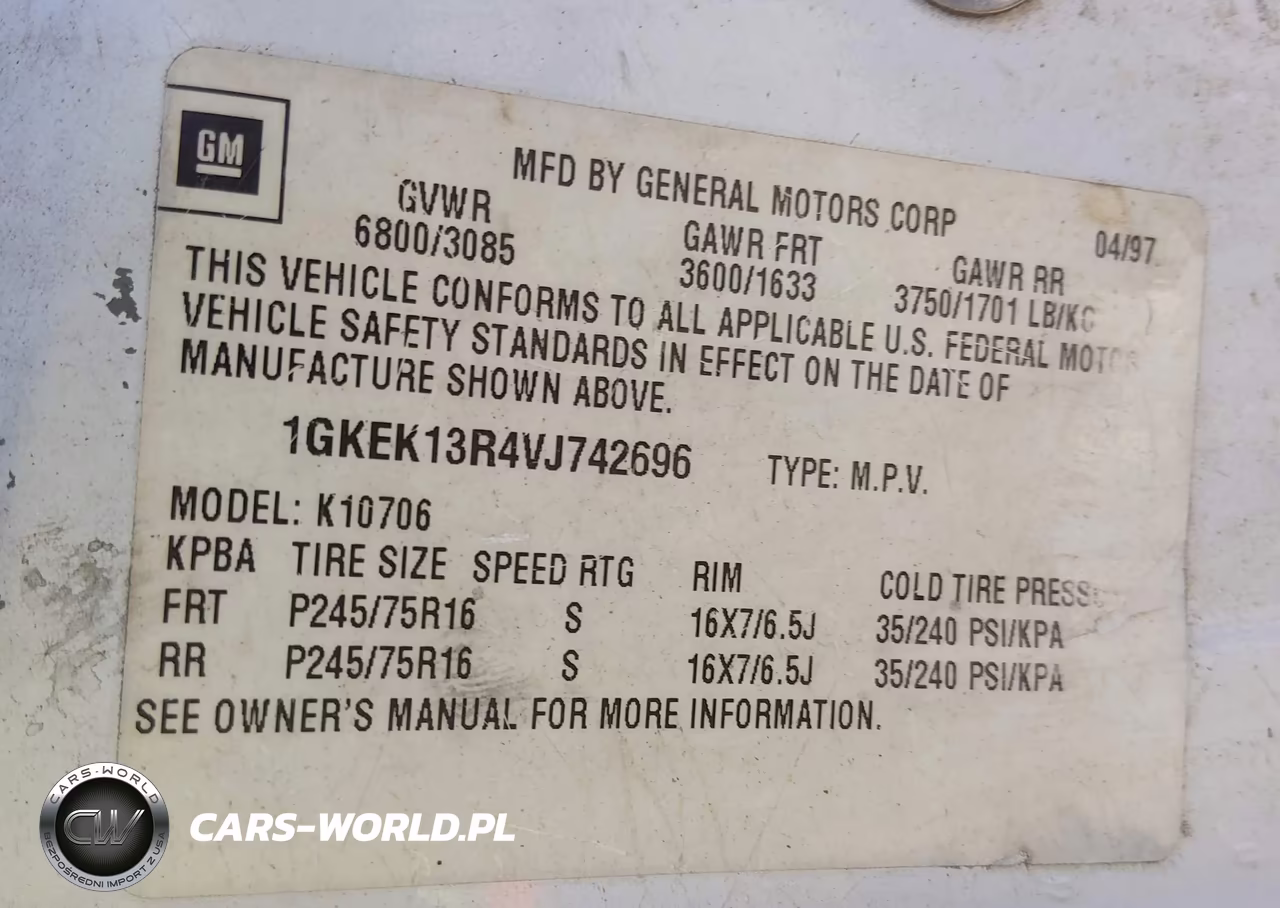 1997 GMC Yukon VIN:1GKEK13R4VJ742696 - 9