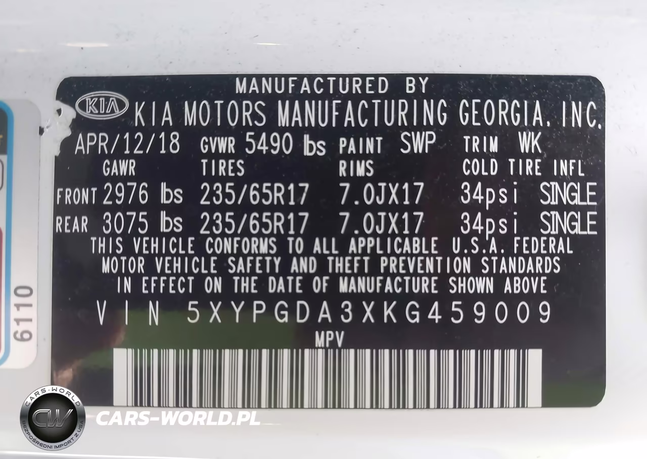 2019 Kia Sorento 2.4L Lx VIN:5XYPGDA3XKG459009 - 9