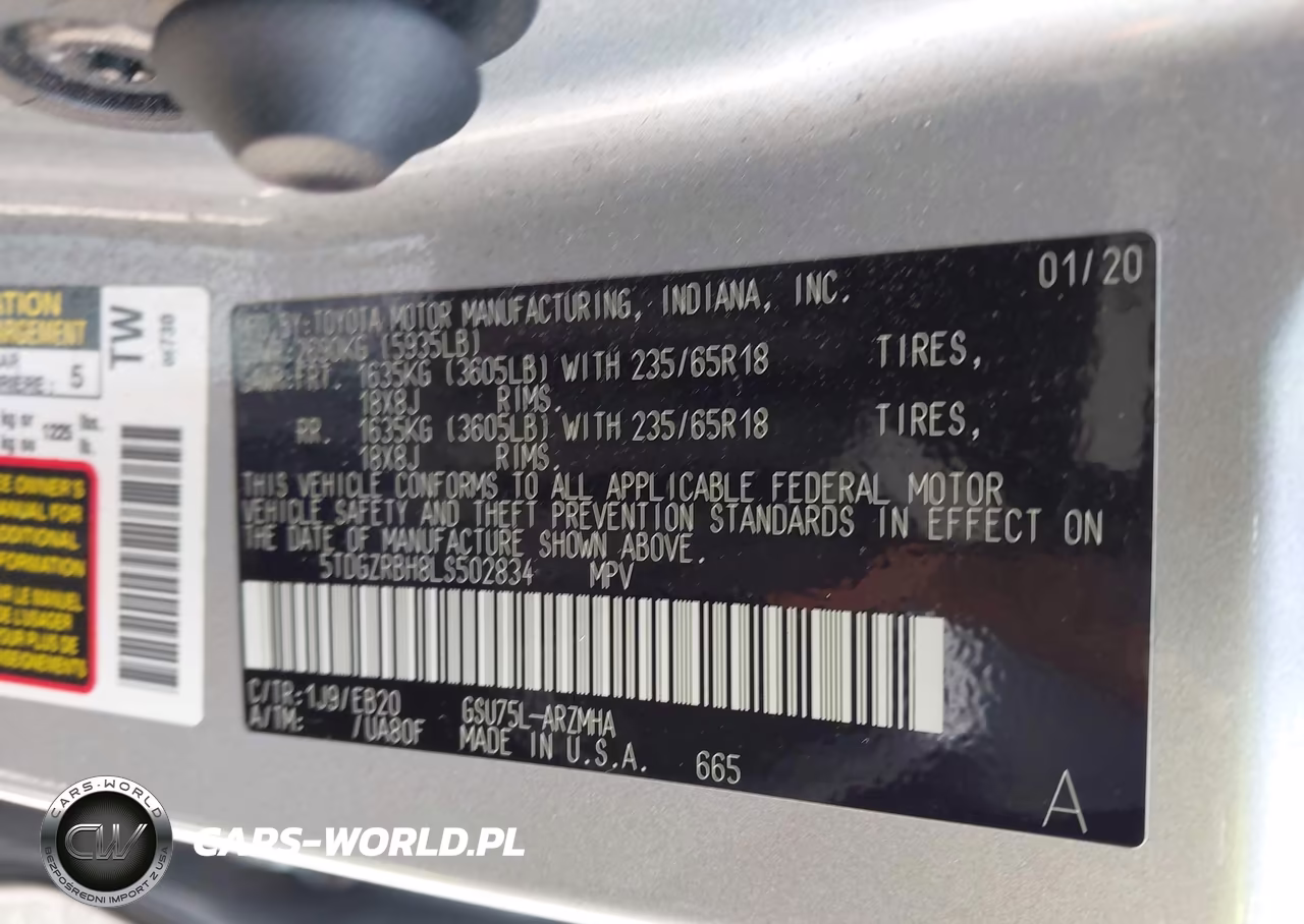 2020 Toyota Highlander Xle VIN:5TDGZRBH8LS502834 - 9