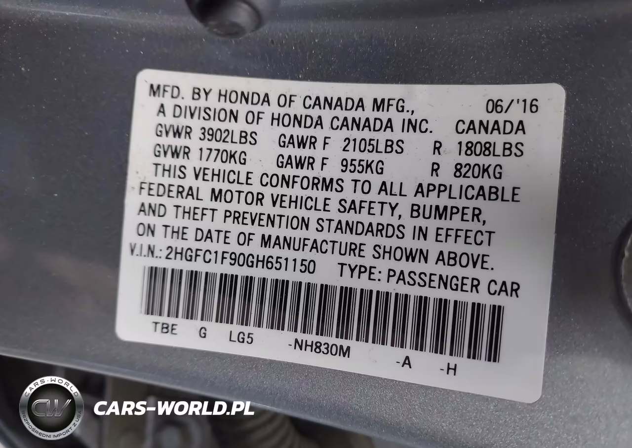 2016 Honda Civic Touring VIN:2HGFC1F90GH651150 - 9