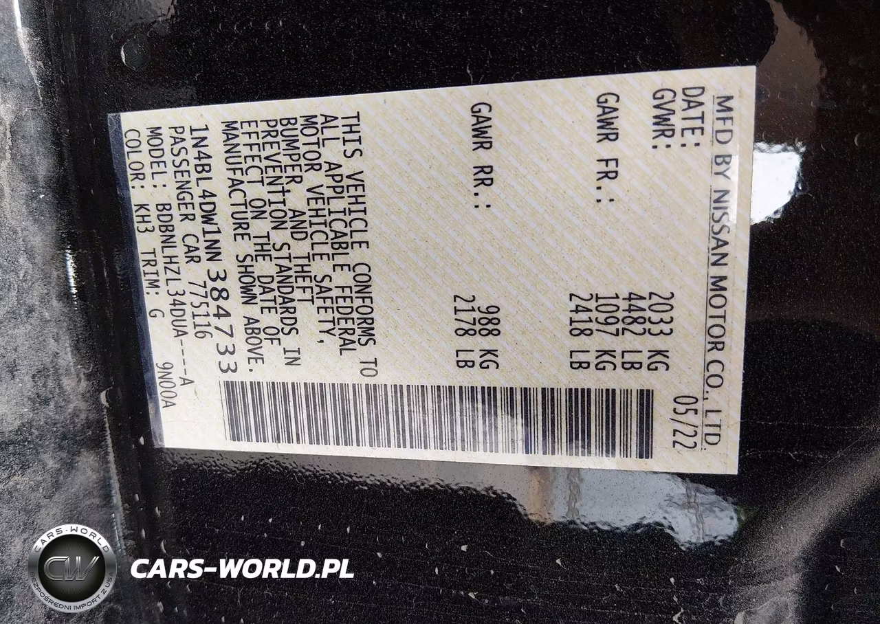 2022 Nissan Altima Sv Intelligent Awd VIN:1N4BL4DW1NN384733 - 9
