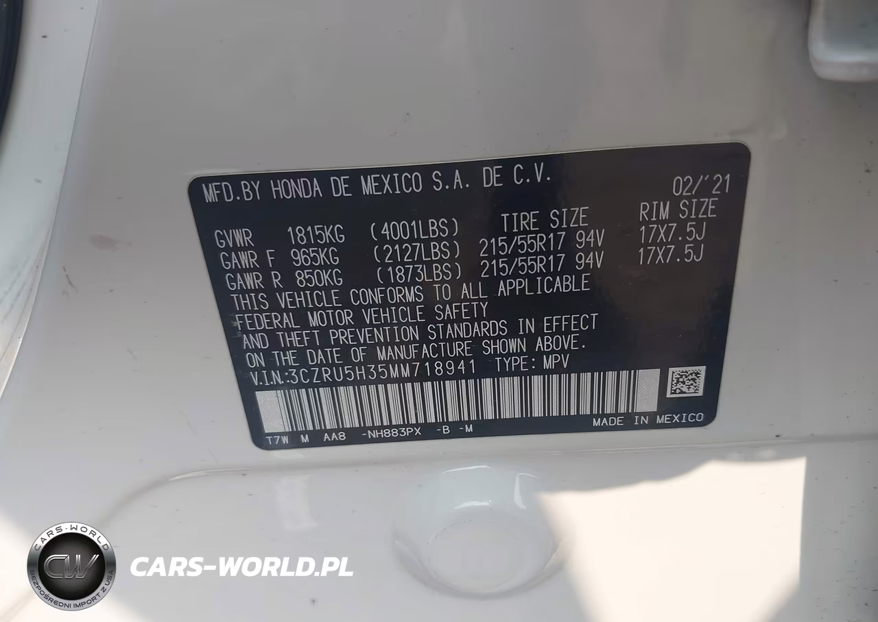 2021 Honda Hr-V 2Wd Lx VIN:3CZRU5H35MM718941 - 9
