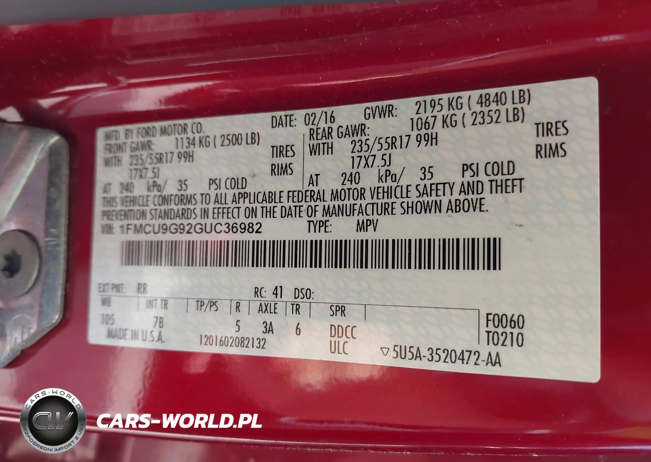 2016 Ford Escape Se VIN:1FMCU9G92GUC36982 - 9
