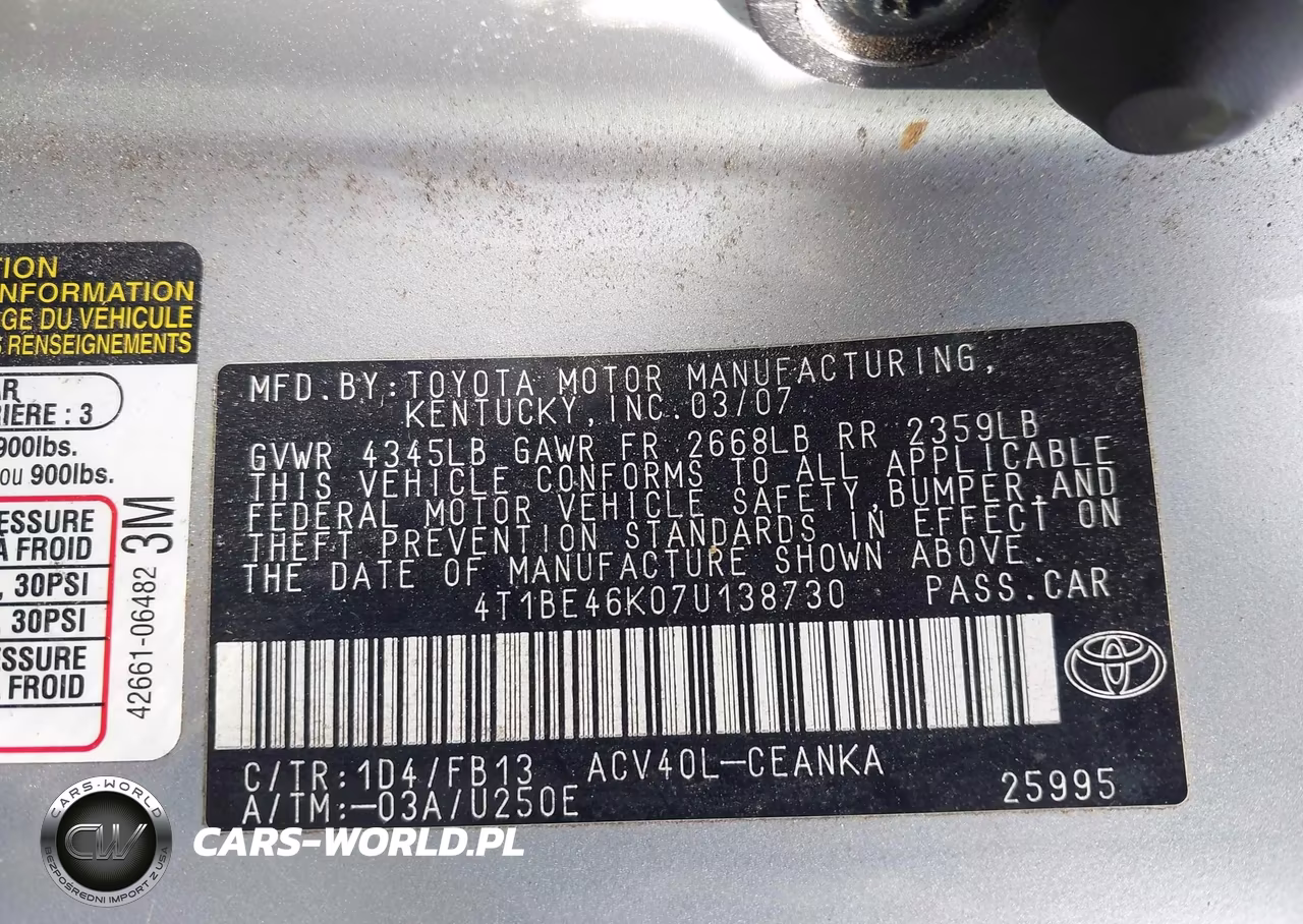 2007 Toyota Camry Le VIN:4T1BE46K07U138730 - 9