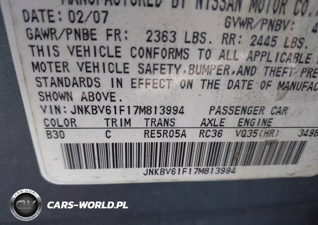 2007 Infiniti G35X VIN:JNKBV61F17M813994 - 9