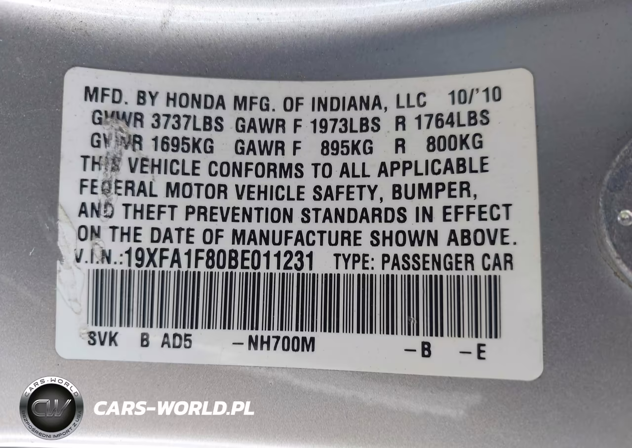 2011 Honda Civic Ex VIN:19XFA1F80BE011231 - 9