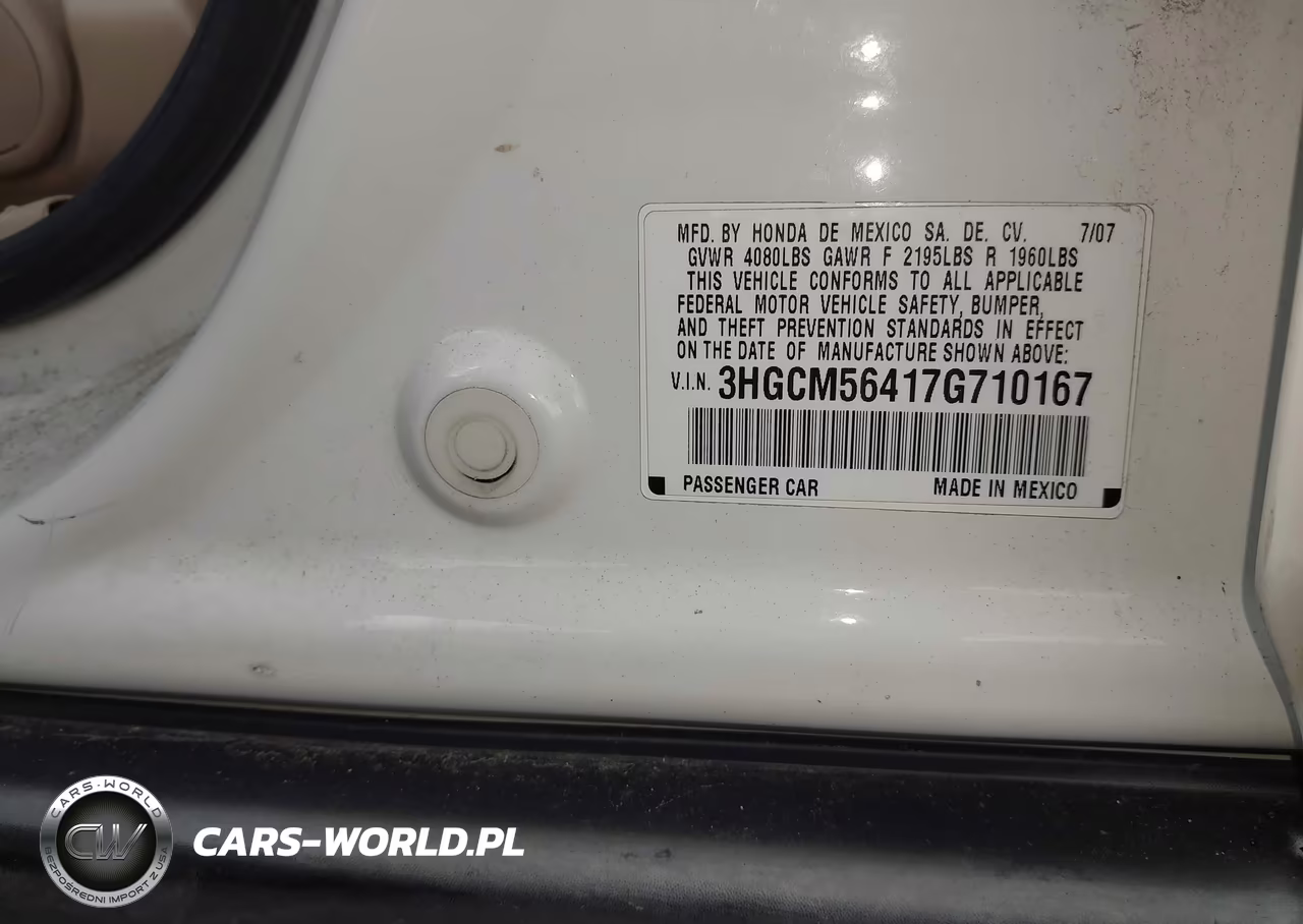 2007 Honda Accord 2.4 Lx VIN:3HGCM56417G710167 - 9
