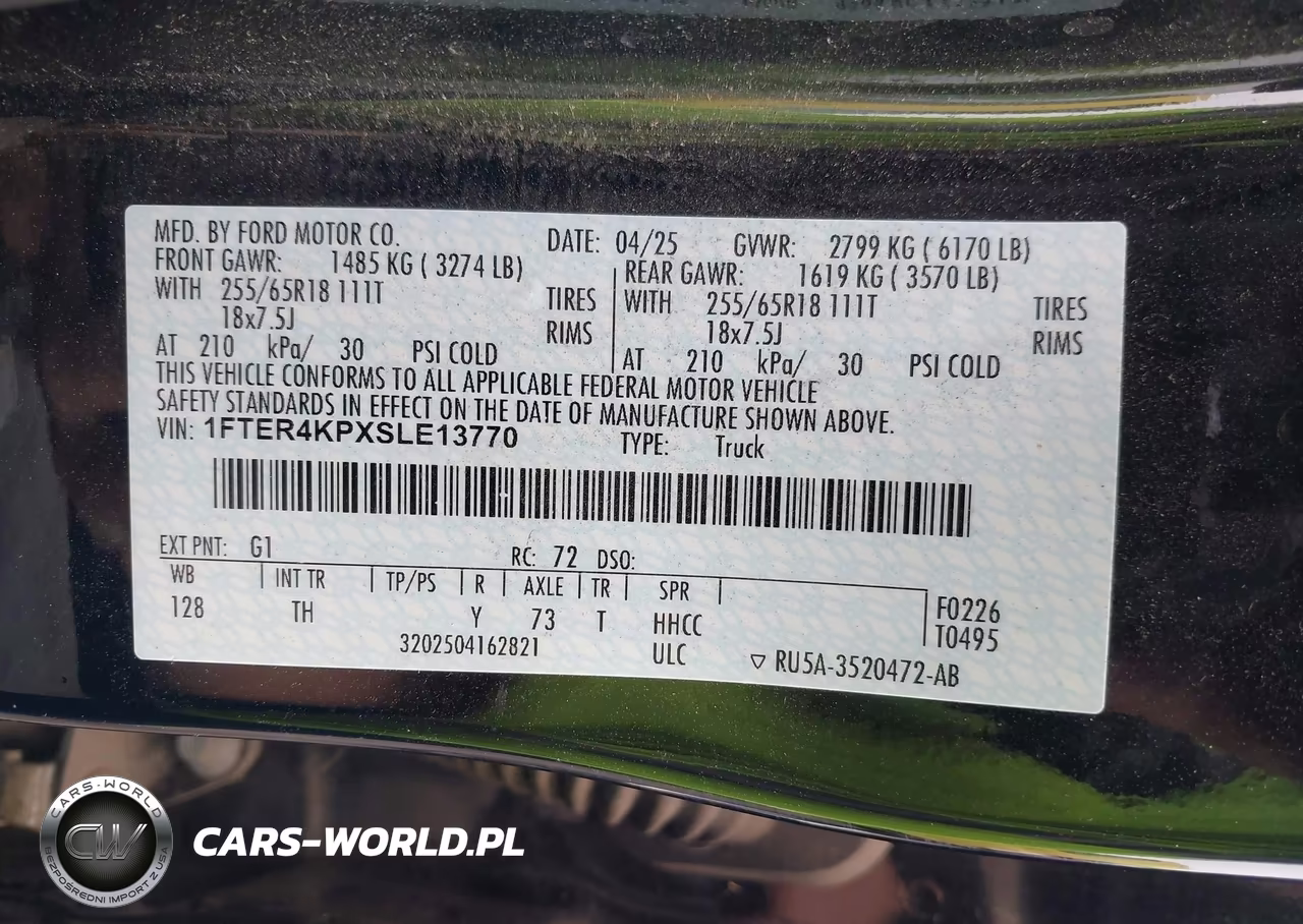 2025 Ford Ranger Lariat VIN:1FTER4KPXSLE13770 - 9