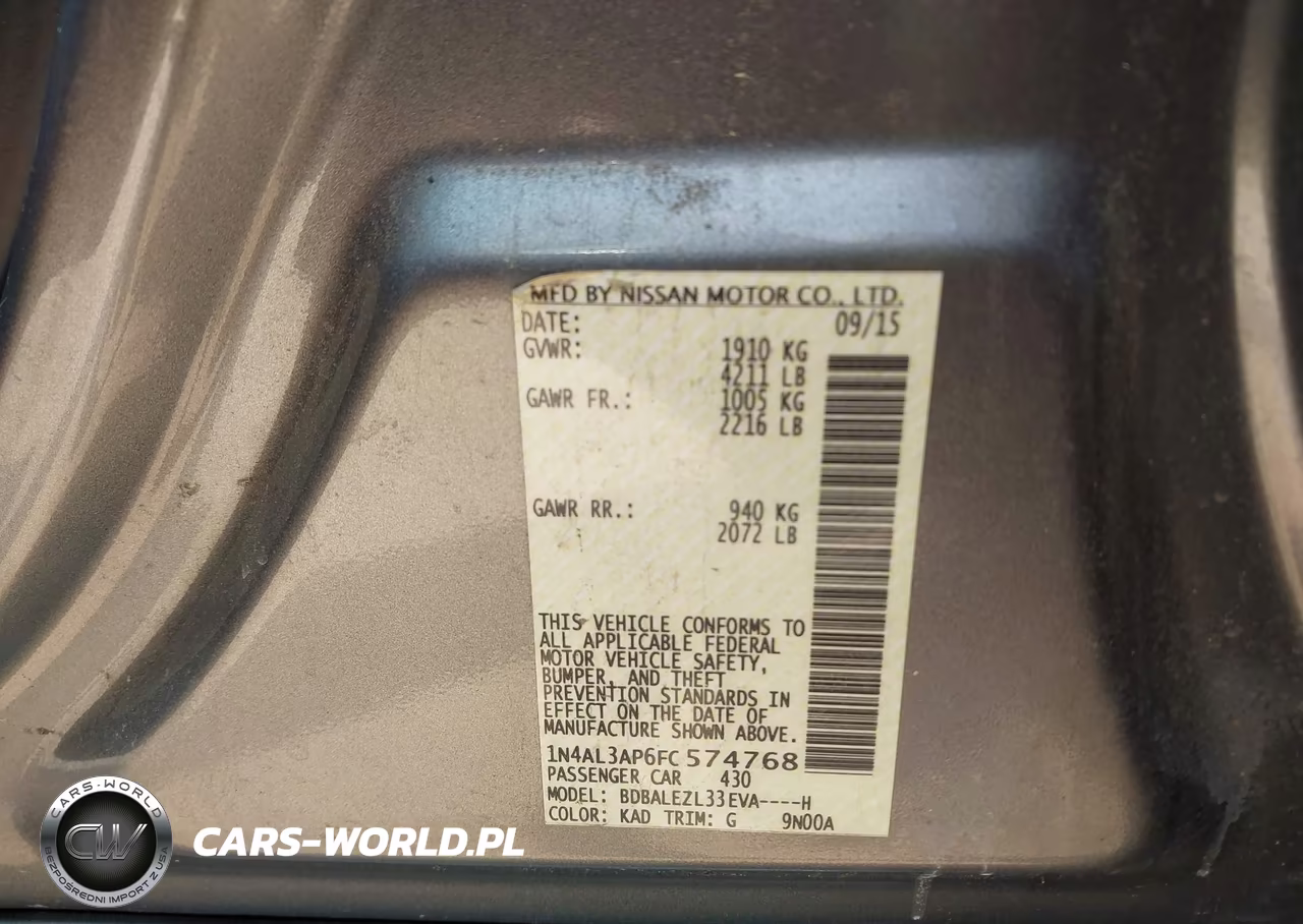 2015 Nissan Altima 2.5 S VIN:1N4AL3AP6FC574768 - 9