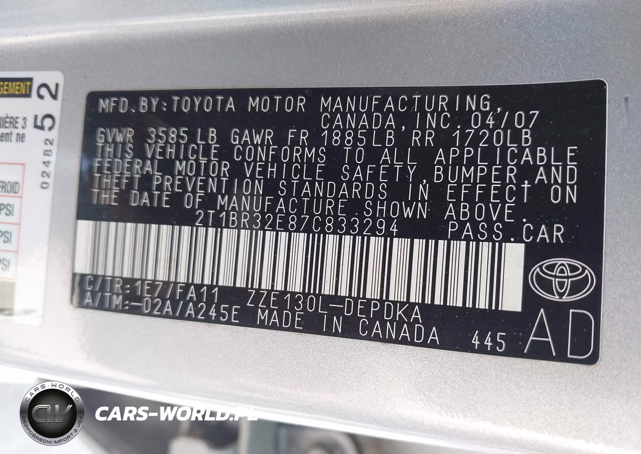 2007 Toyota Corolla Ce VIN:2T1BR32E87C833294 - 9