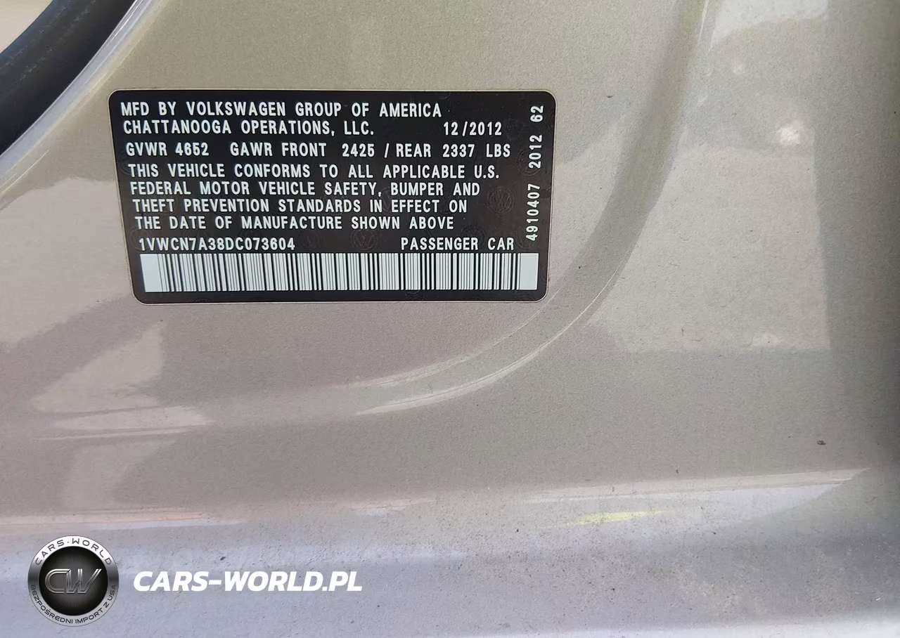 2013 Volkswagen Passat 2.0L Tdi Sel Premium VIN:1VWCN7A38DC073604 - 9