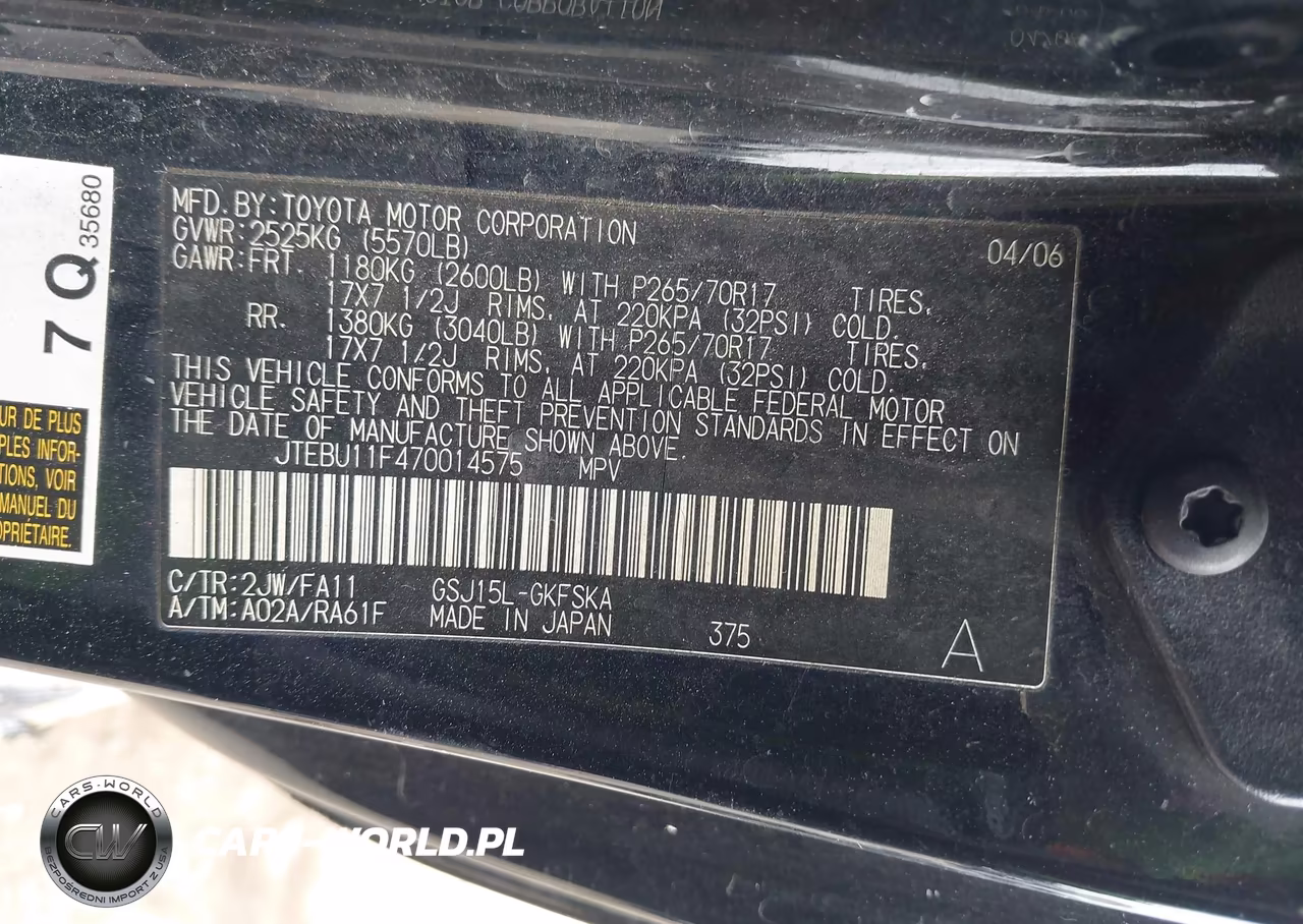 2007 Toyota Fj Cruiser VIN:JTEBU11F470014575 - 9