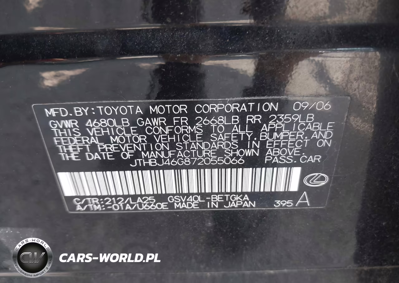 2007 Lexus Es 350 VIN:JTHBJ46G872055066 - 9
